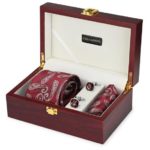 Premium Wooden box Combo set with Microfiber broad Tie and Pocket Square with Diamond shaped color Cufflinks