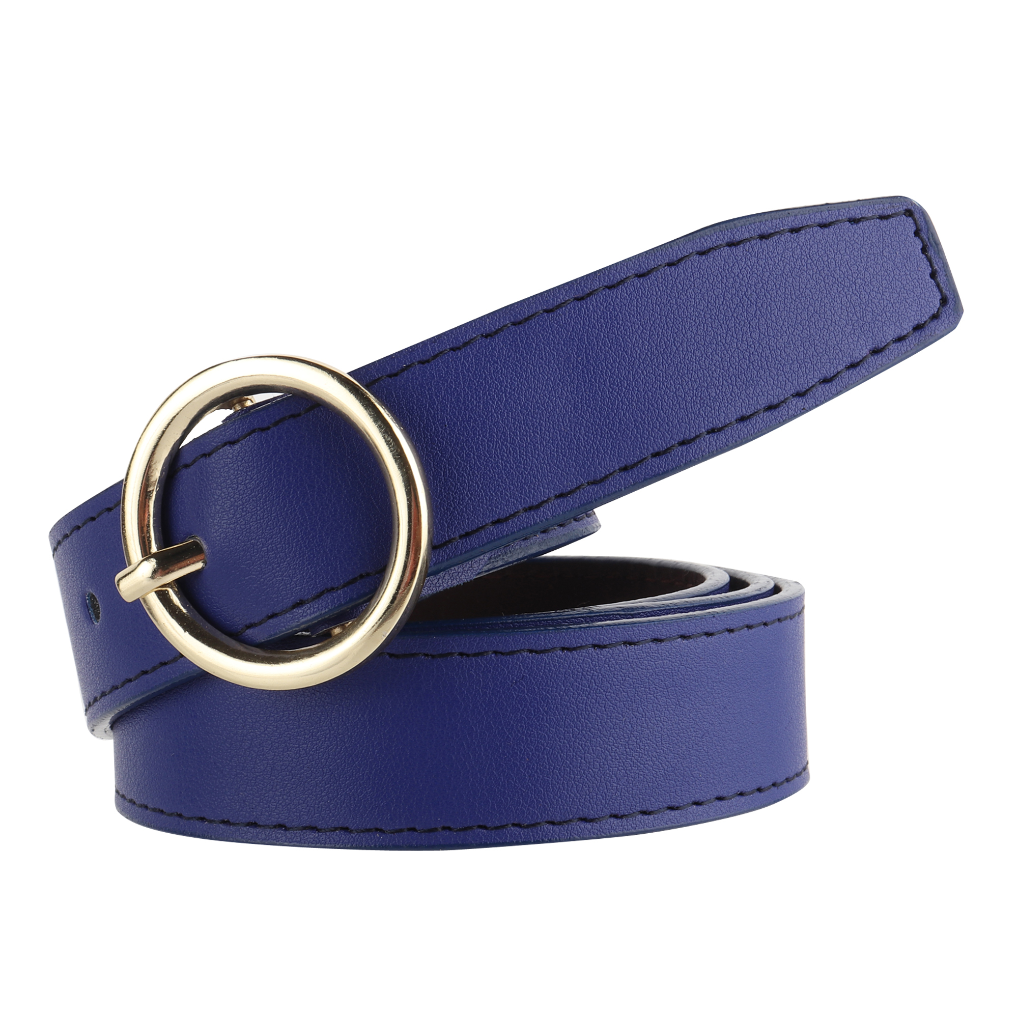 Belt - Ring Buckle Blue Women's Belt - CALVADOSS Blue/ Gold