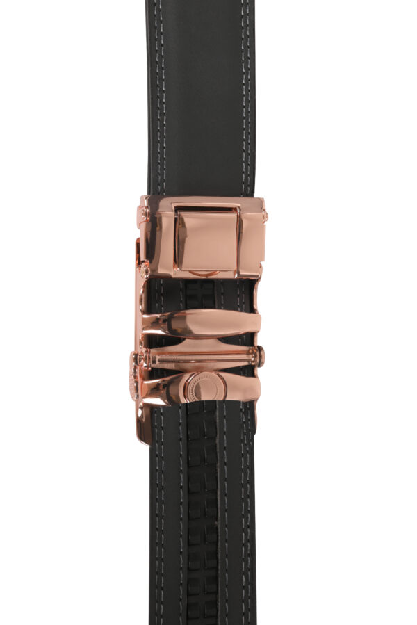 Men Premium Comfort Fit Rose Gold Solid Gear PU Belt - Image 3