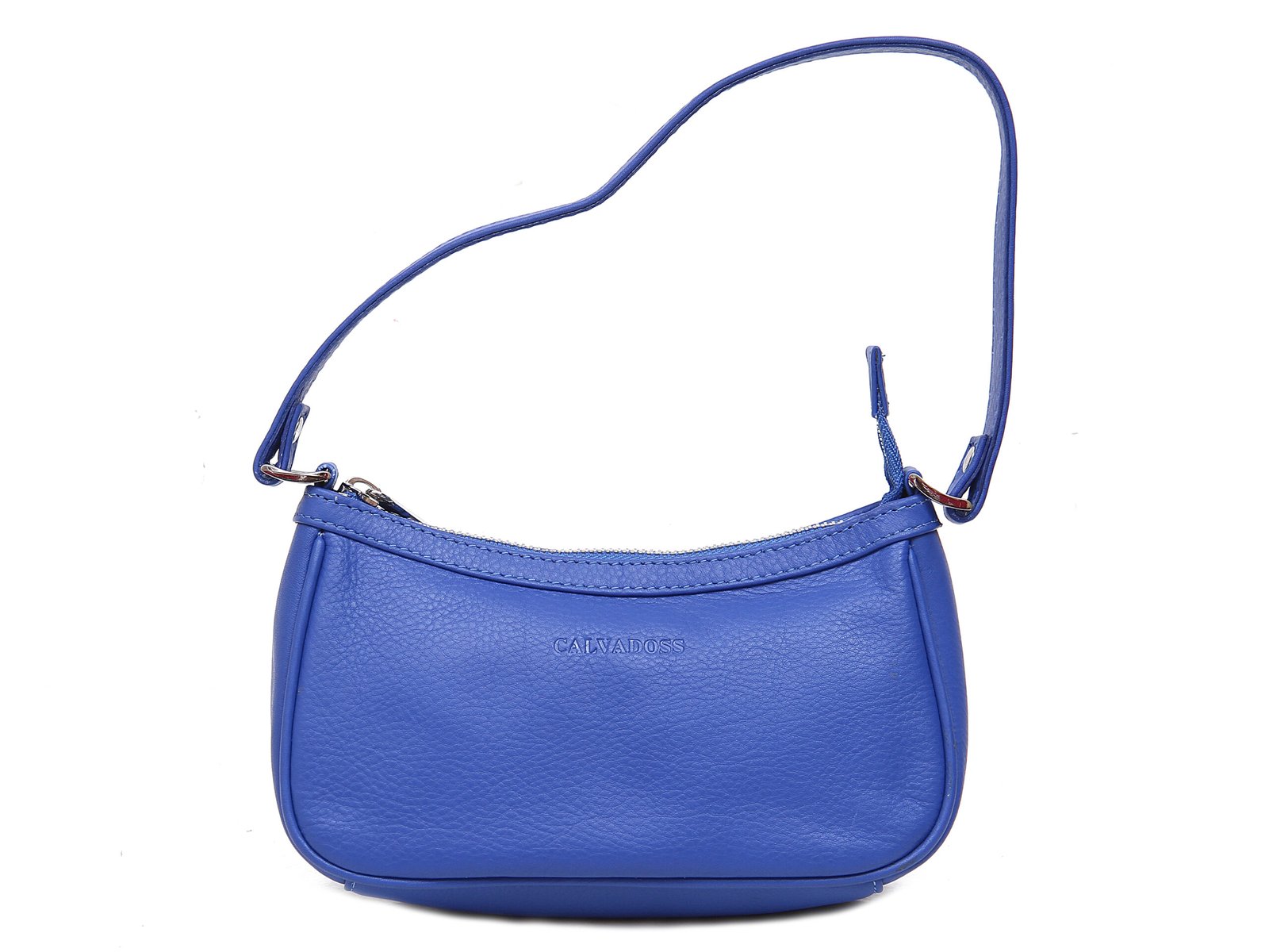 Textured Leather Structured Shoulder Bag (Blue)
