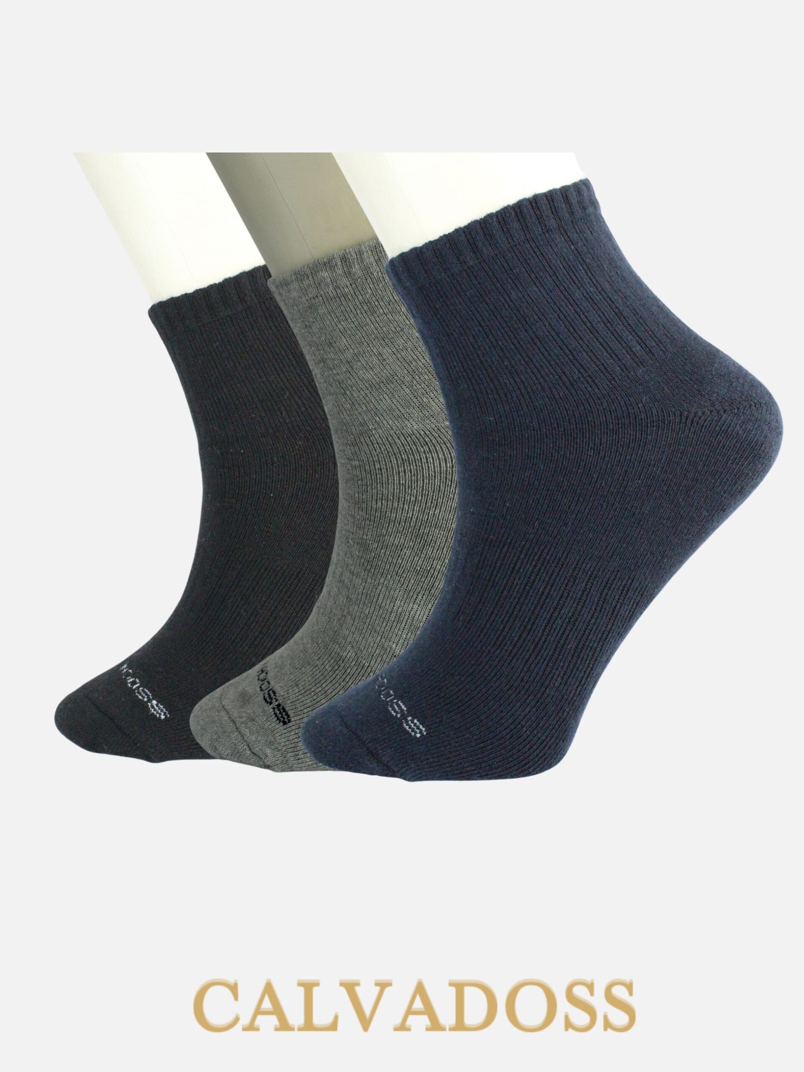Men Cotton Pack Of 3 Solid Design Ankle Length Socks (Black/Grey/Navy Blue)