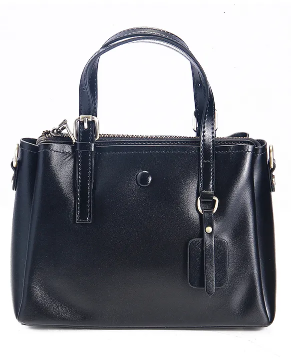 Leather Structured Handheld Bag (Black)