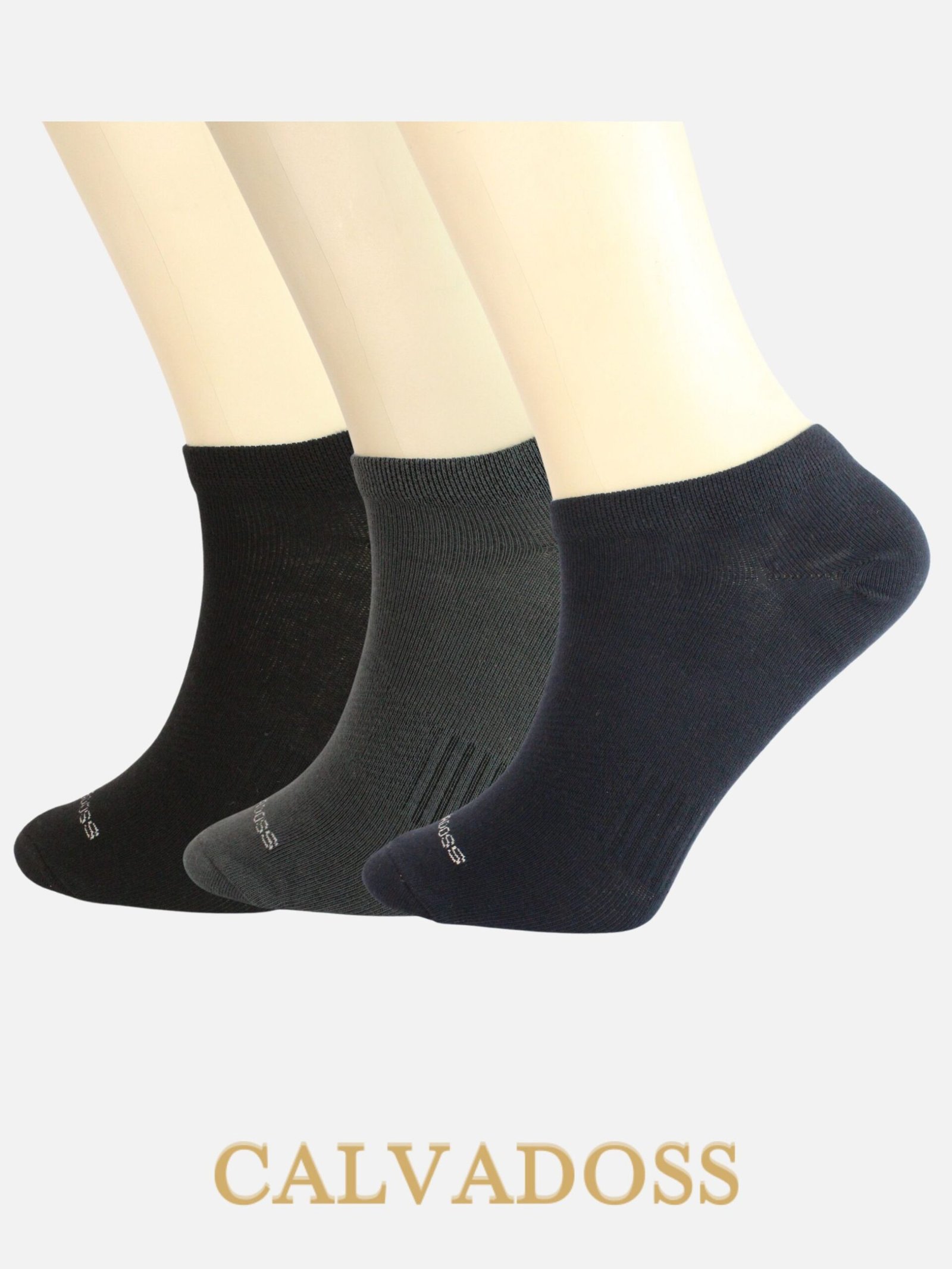 Men Cotton Pack Of 3 Solid Design Low Ankle Length Socks (Black/Grey/Navy Blue)