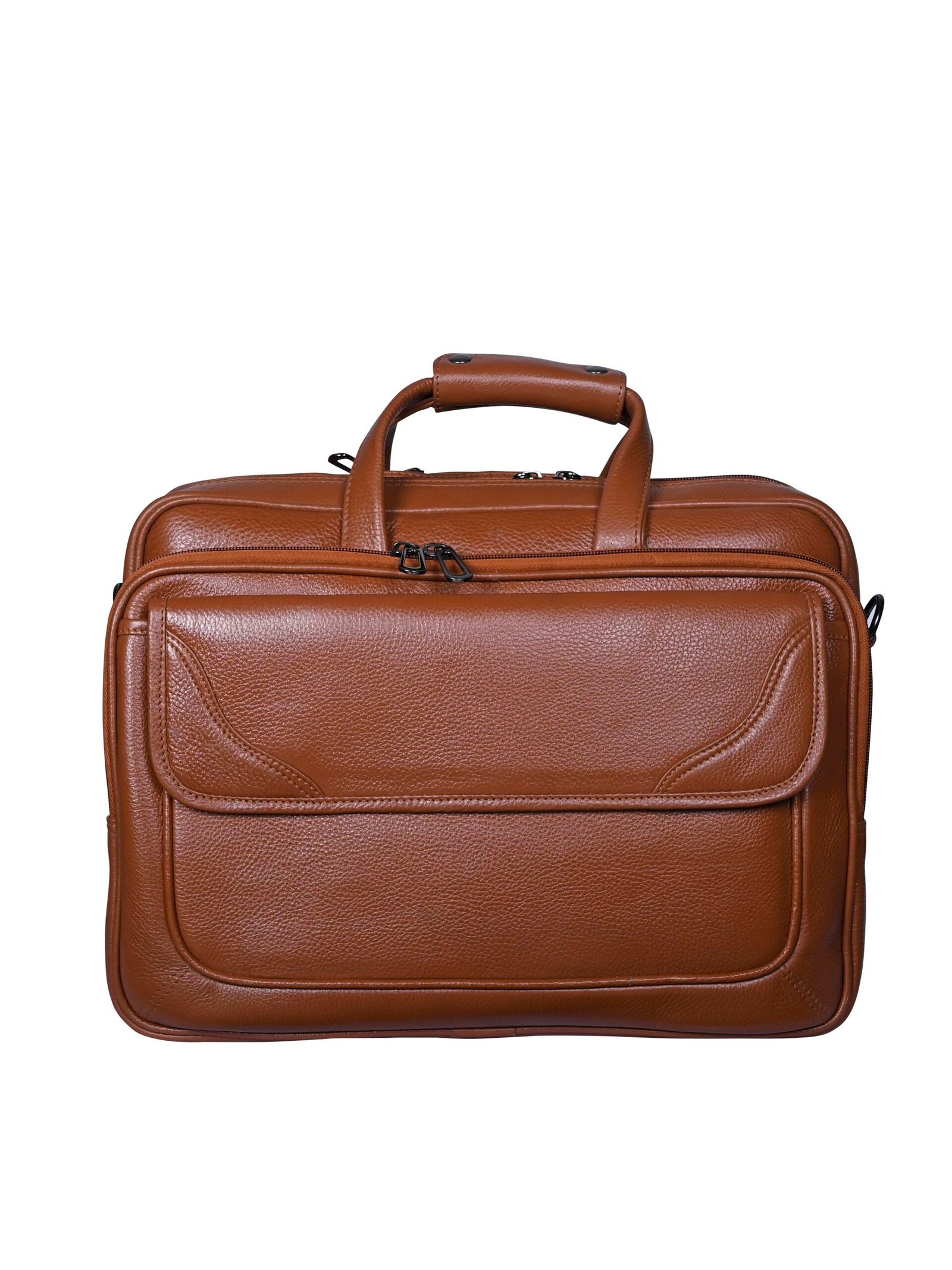 Calvadoss Men Solid Up To 17 Inch Leather Laptop Bag (Tan)