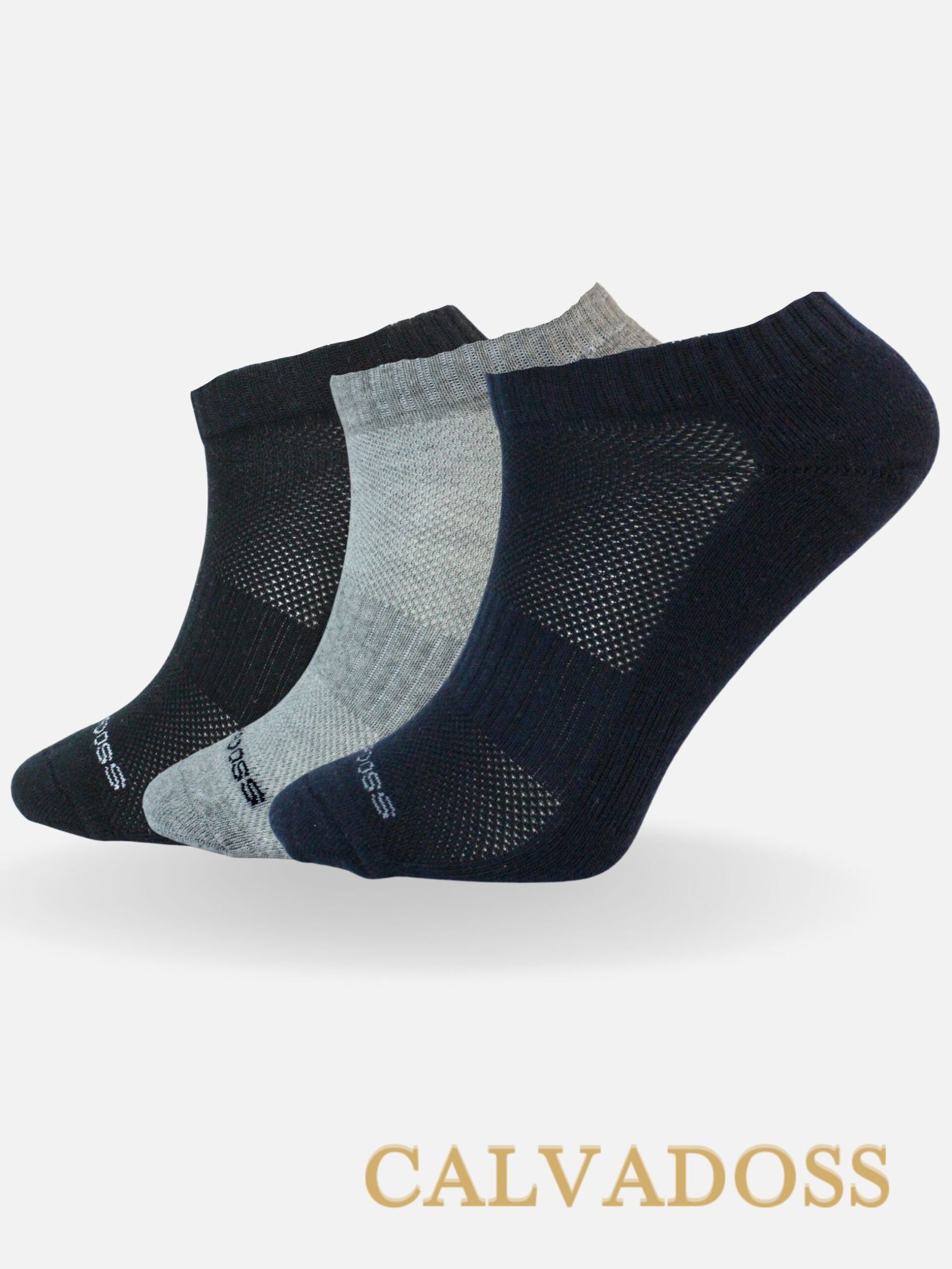 Men Cotton Pack Of 3 All Day Comfort Solid Design Low Ankle Length Socks (Black/Grey/Navy Blue)