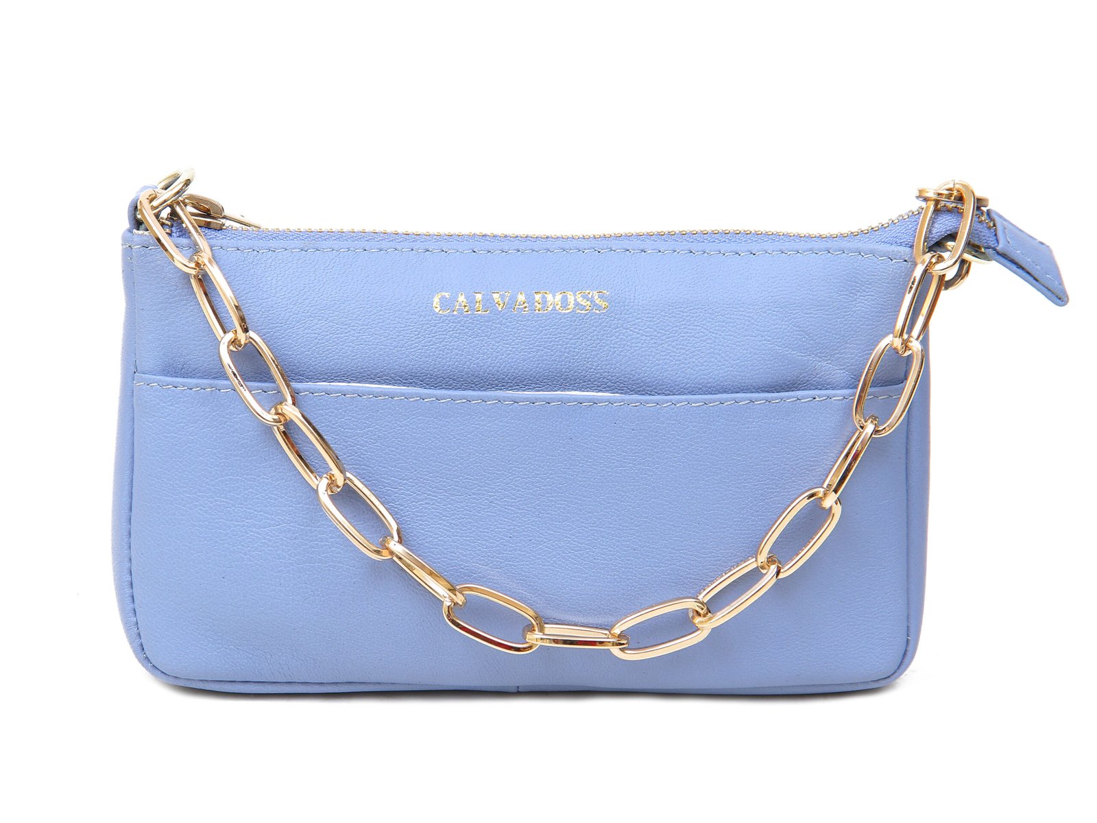 Leather Structured Shoulder Bag (Sky Blue)